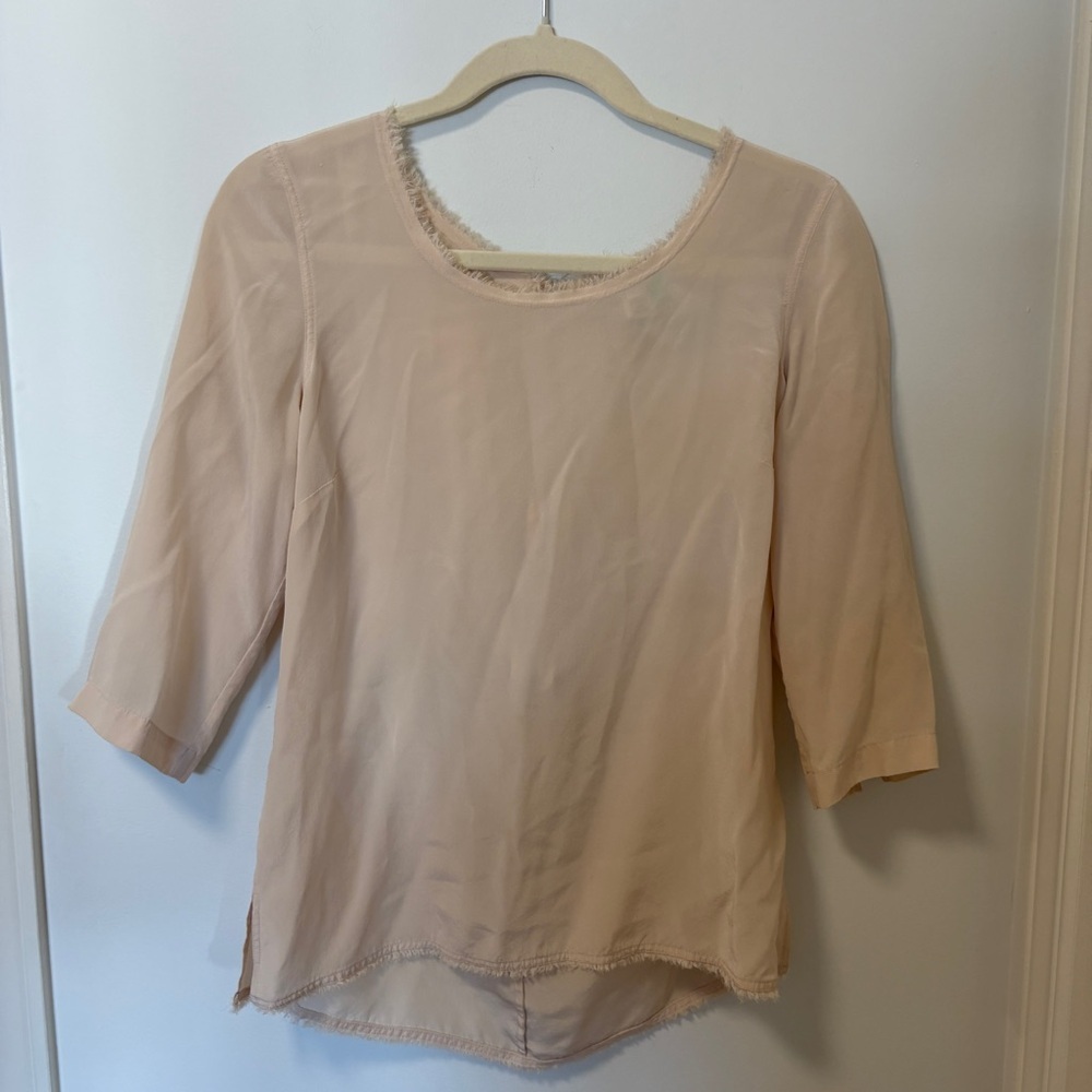 J. Crew 100% Silk Blouse Cream Fringe Size 4 Zipper Back Quiet Luxury Timeless